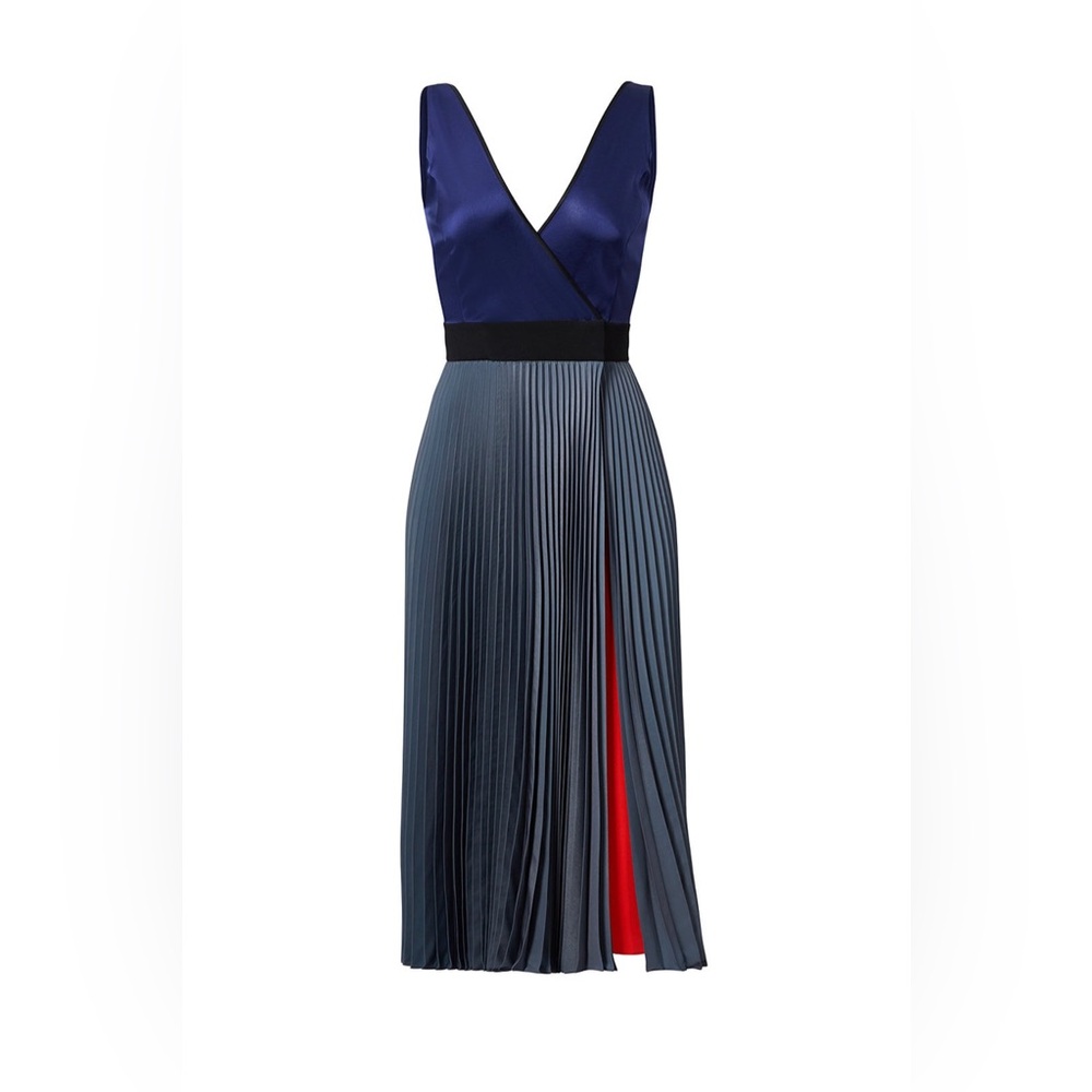 Diane von Furstenberg Size 2 Blue, Green, Orange Colorblock Pleat Dress